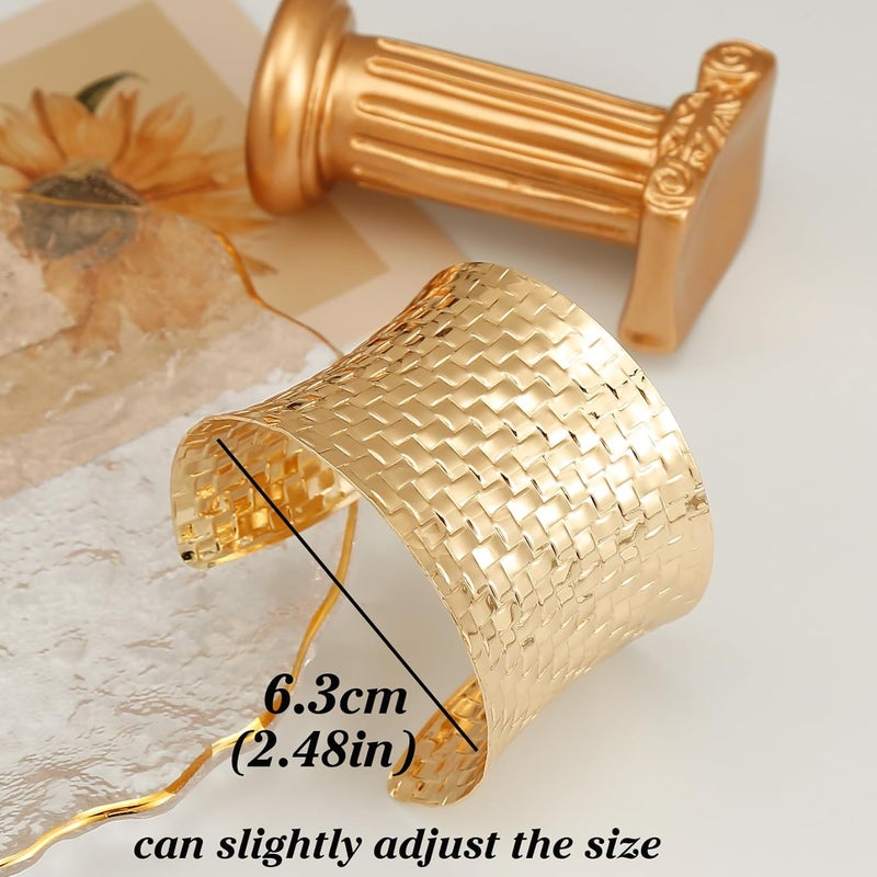 BOMAIL Store 2 Pcs Cuff Bangle Bracelet Set for Women Open Wide Wire Bracelets Gold Wrist Cuff Wrap Bracelet Adjustable - Image 2